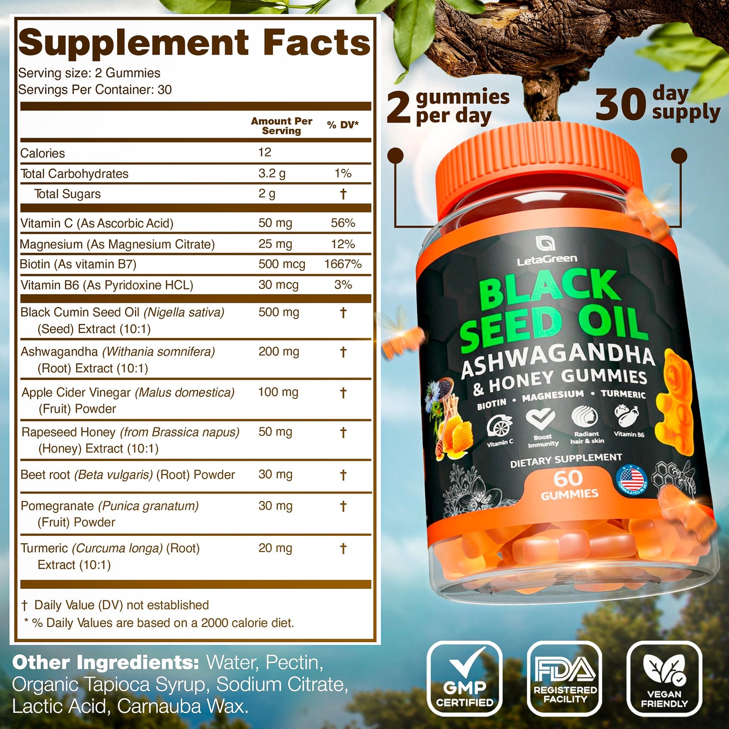 LetaGreen Black Seed Oil Gummies 500mg 60 Count
