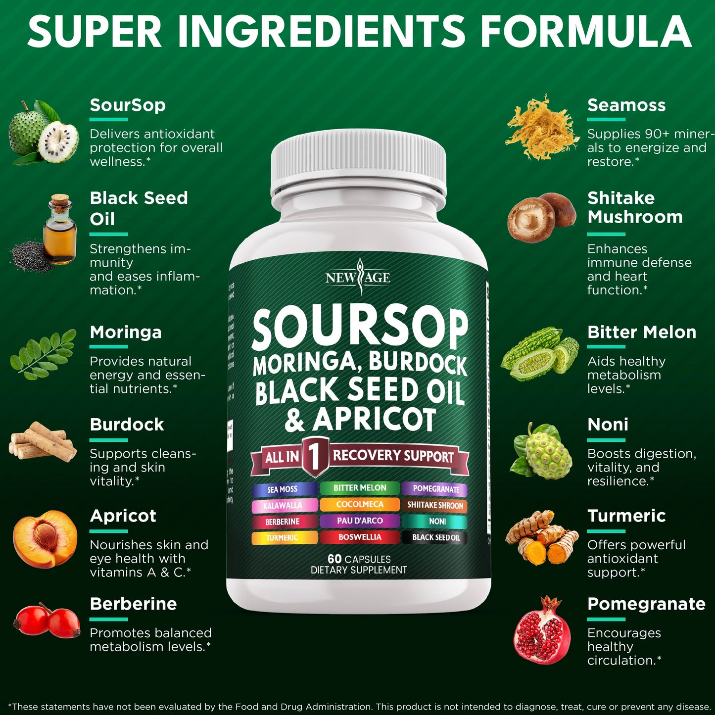 NEW AGE Soursop Supplement 120 Capsules