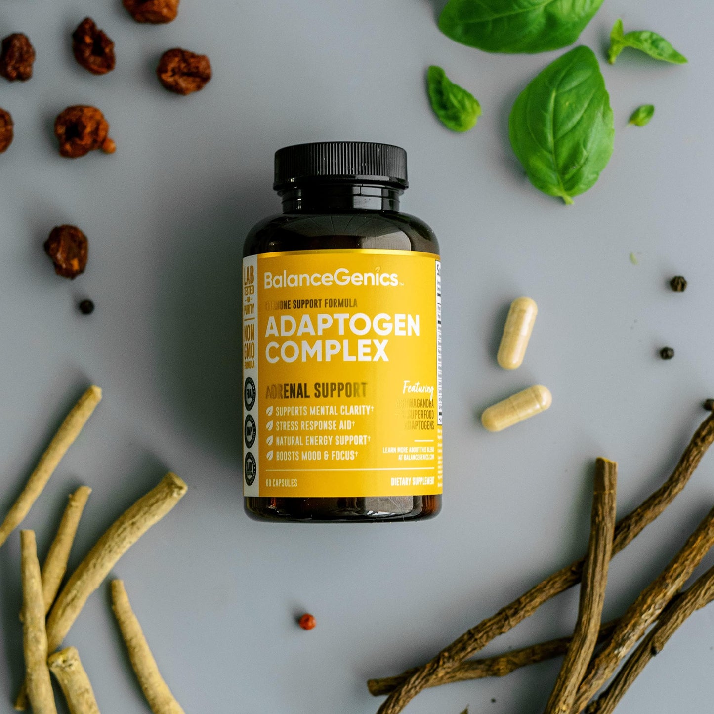 BalanceGenics Adrenal Support Supplement with Ashwagandha, Holy Basil, Rhodiola Rosea 60 Capsules