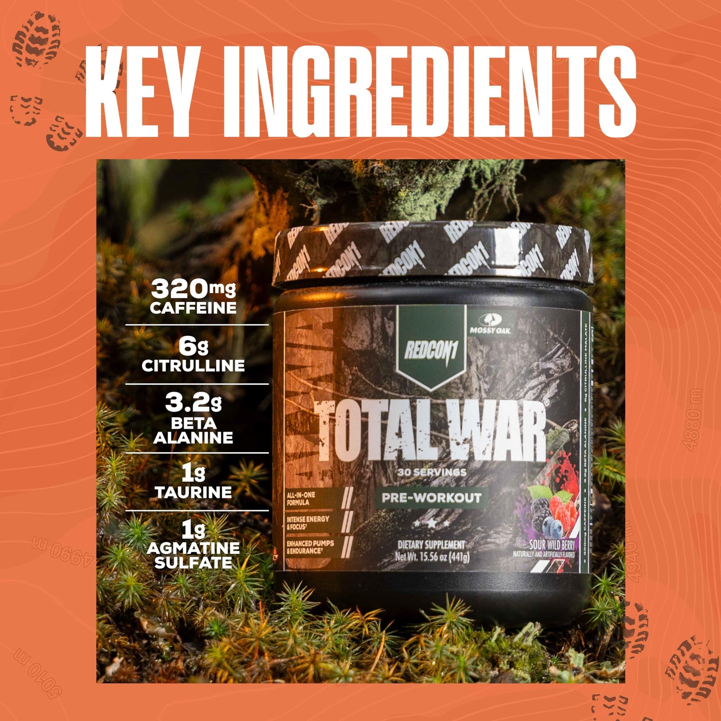 REDCON1 x Mossy Oak Total War Pre Workout Powder Sour Wild Berry, 15.7 Ounce