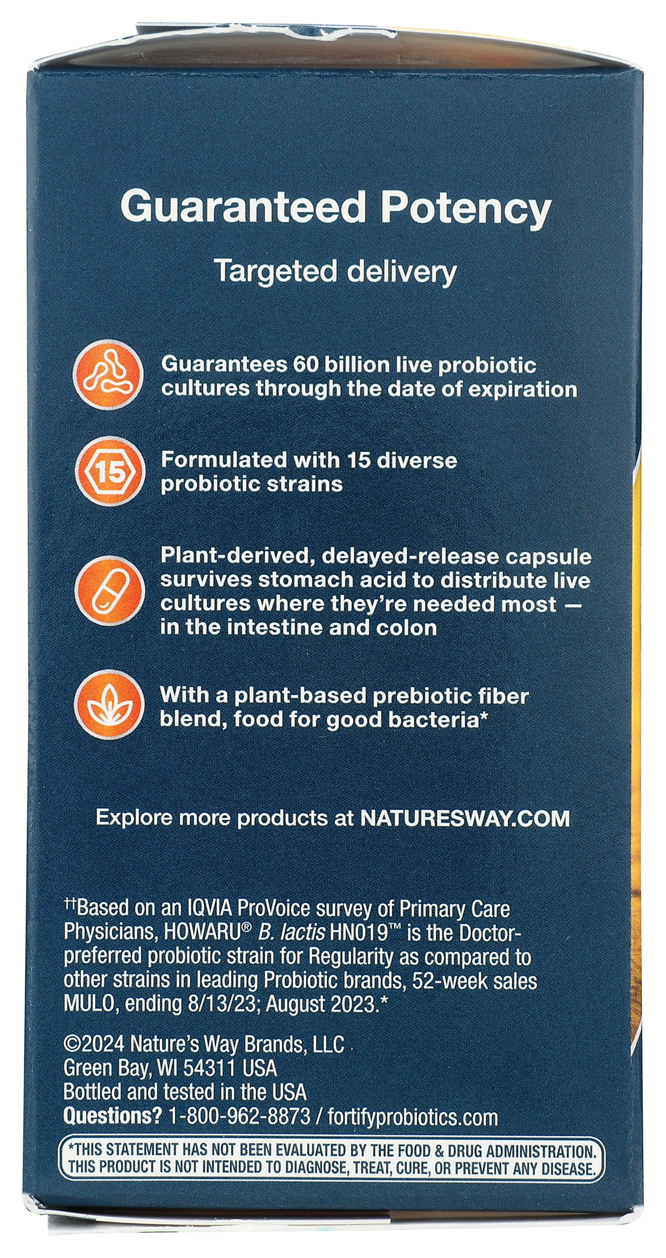 Nature's Way Fortify Optima Daily Probiotic Capsules, 60 Billion CFU, 15 Strains, Prebiotic, 30 Count