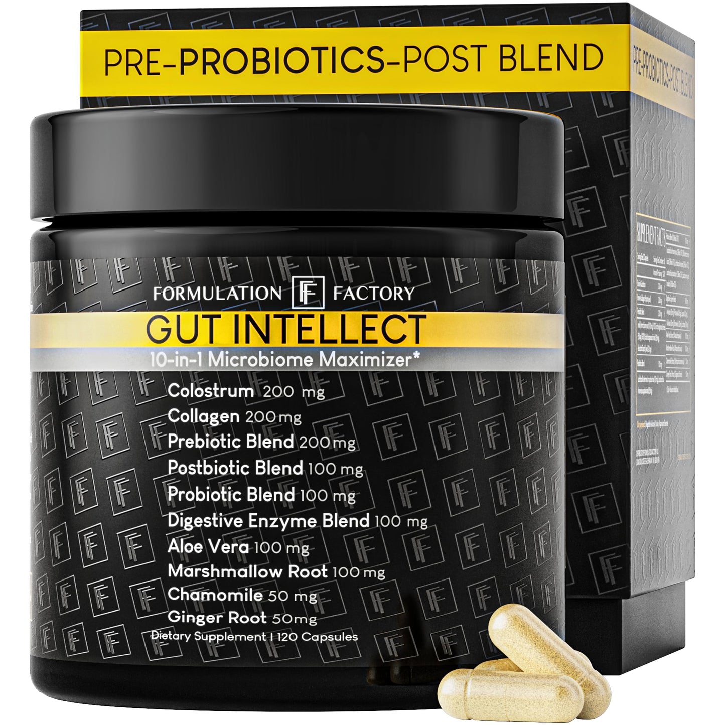 Formulation Factory Probiotics for Women & Men Gut Intellect 10-in-1 Digestive Enzymes with Prebiotics and Postbiotics Total Gut Health Supplement 120 Capsules