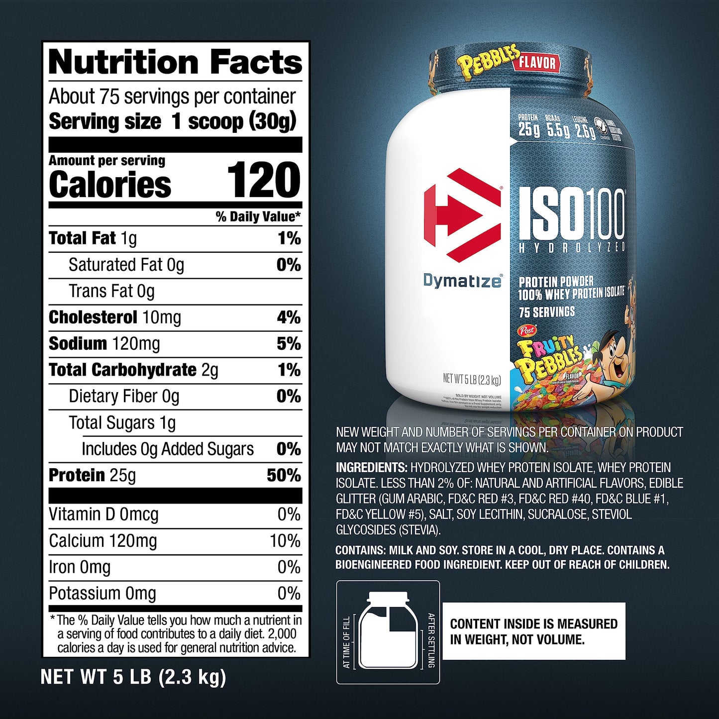 Dymatize ISO100 Whey Protein Isolate Powder, Fruity Pebbles, 80 Servings