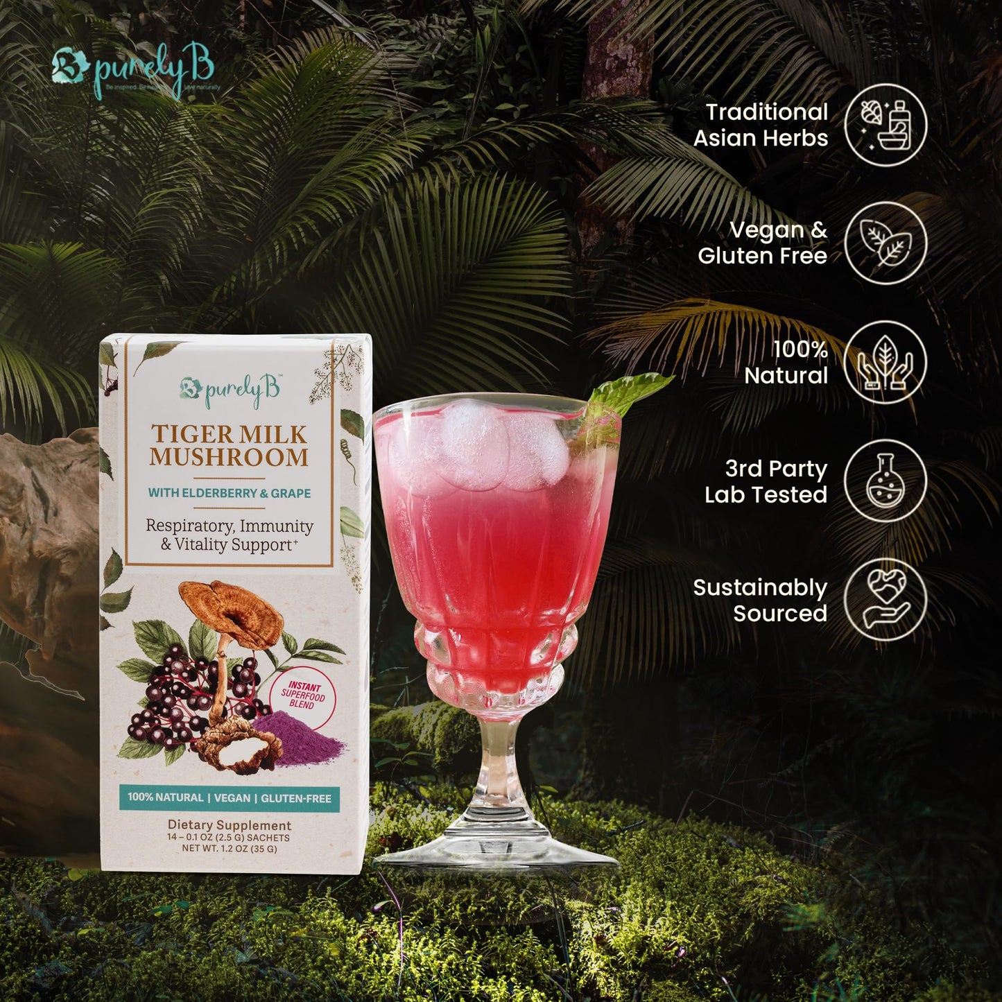 PurelyB Tiger Milk Mushroom Powder 1.2 oz