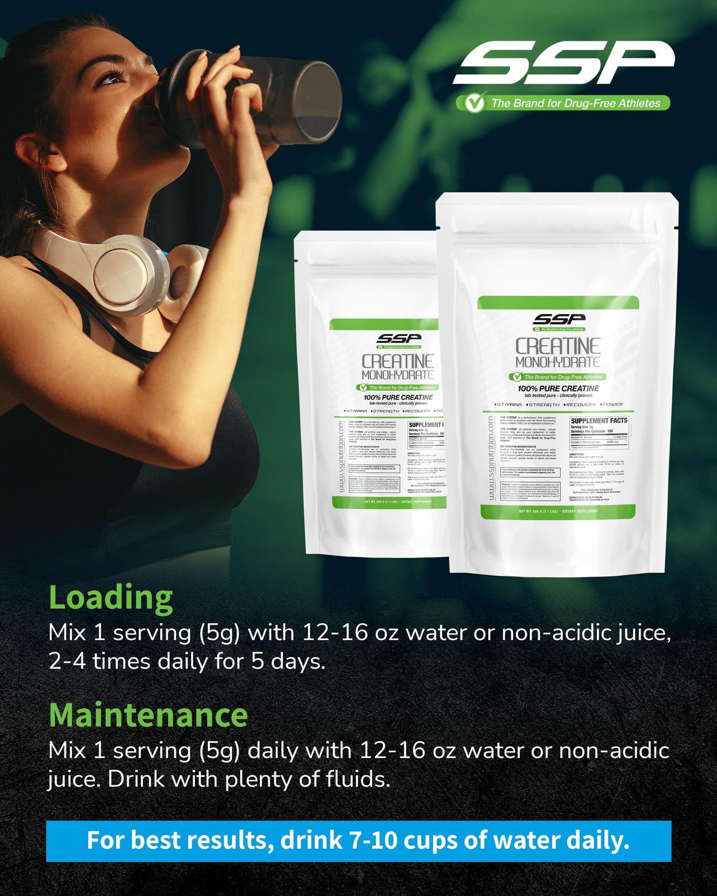 SSP Creatine Monohydrate Powder 17.6 oz