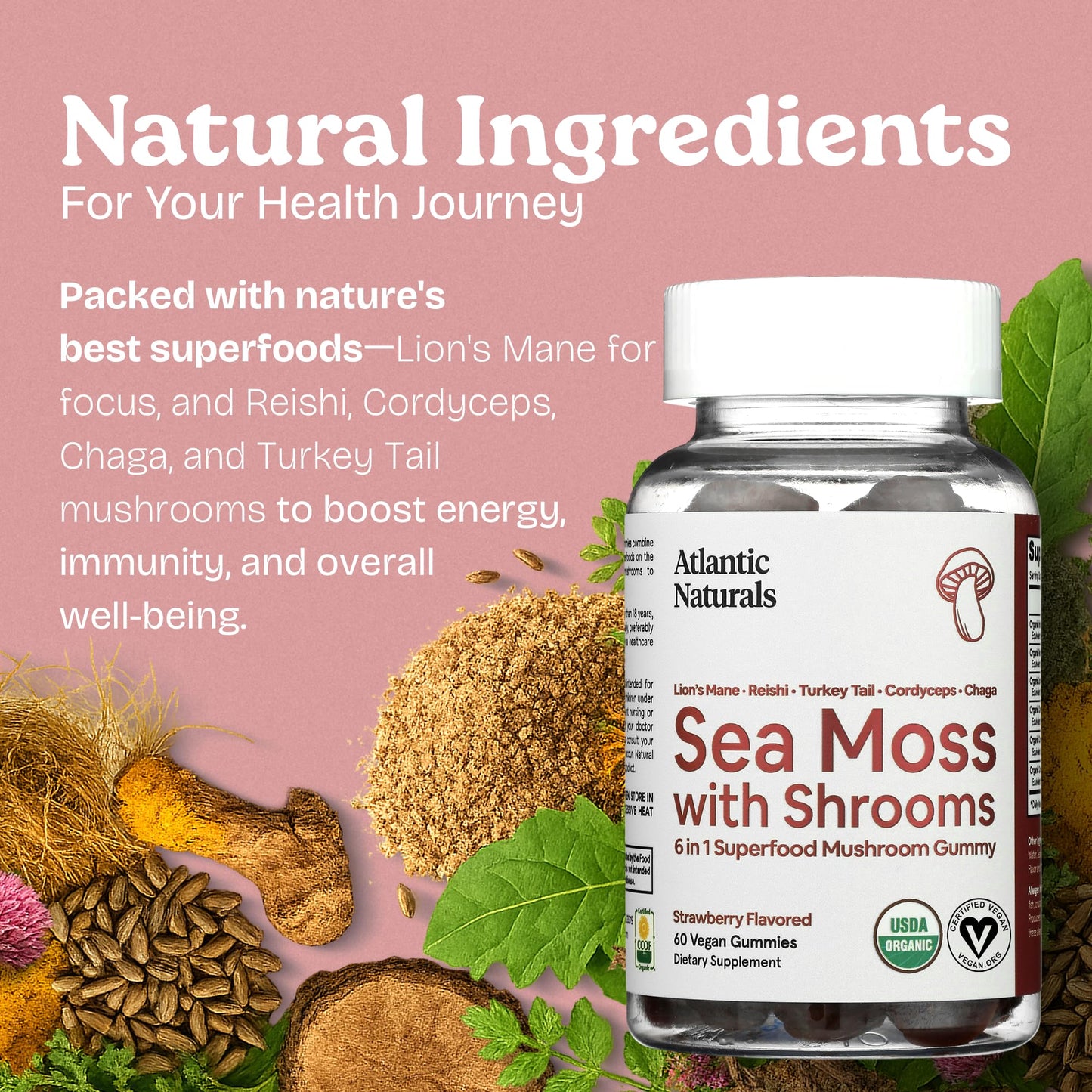 Atlantic Naturals Sea Moss Gummies with Lions Mane Mushroom 60 Gummies