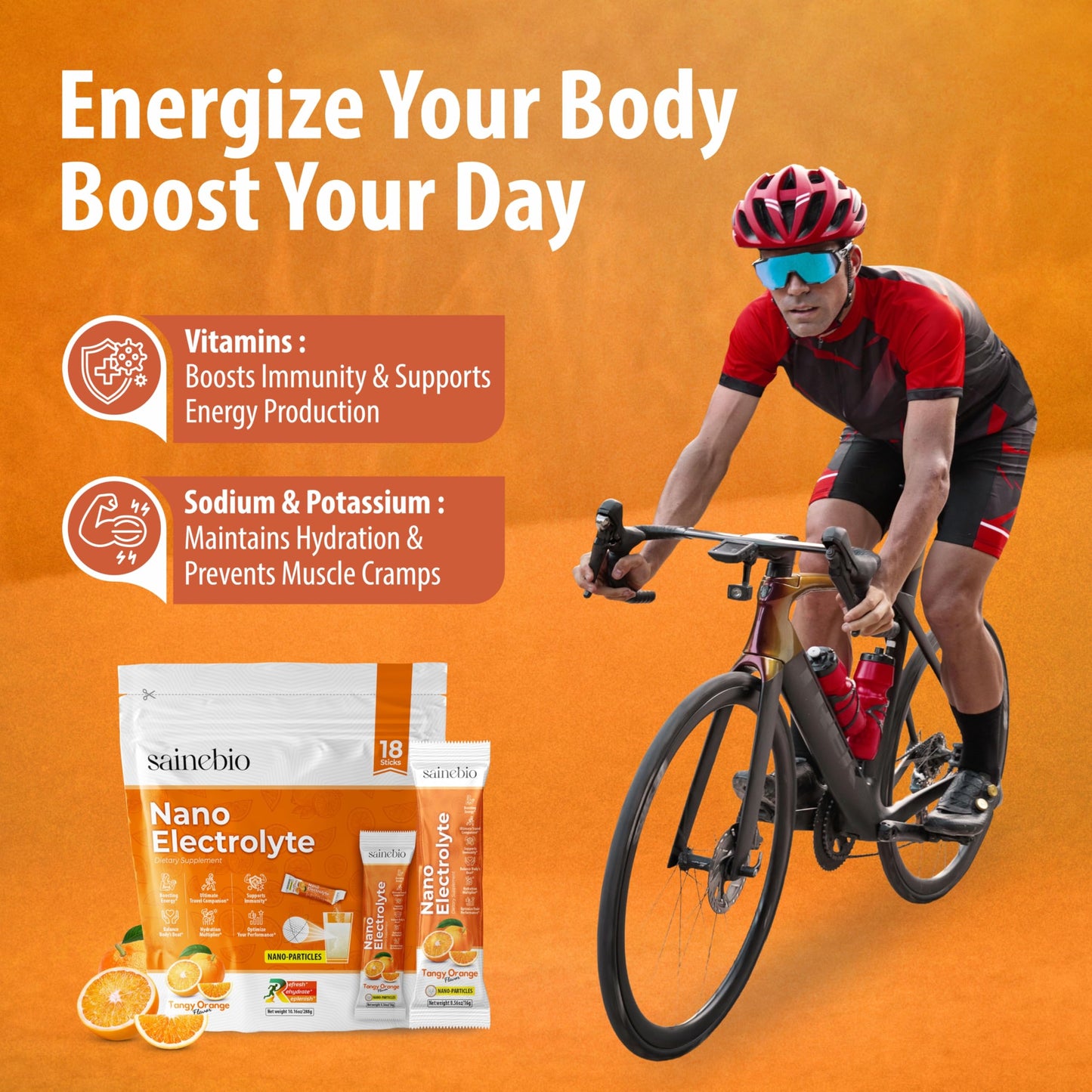 SAINEBIO Nano Electrolyte Powder Tangy Orange, 18 Sachets