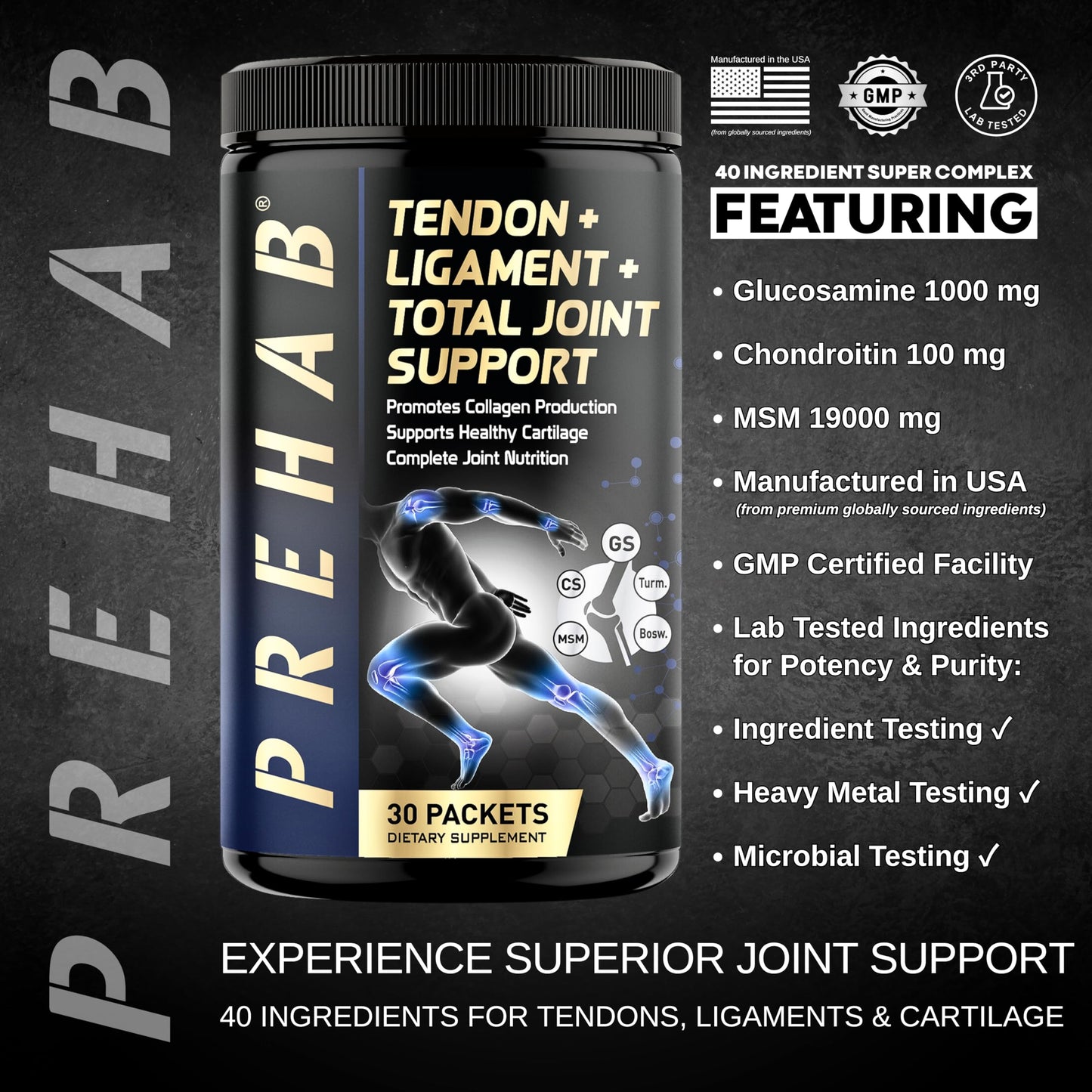 PREHAB Tendon Ligament Total Joint Support Tablet, 180 Count