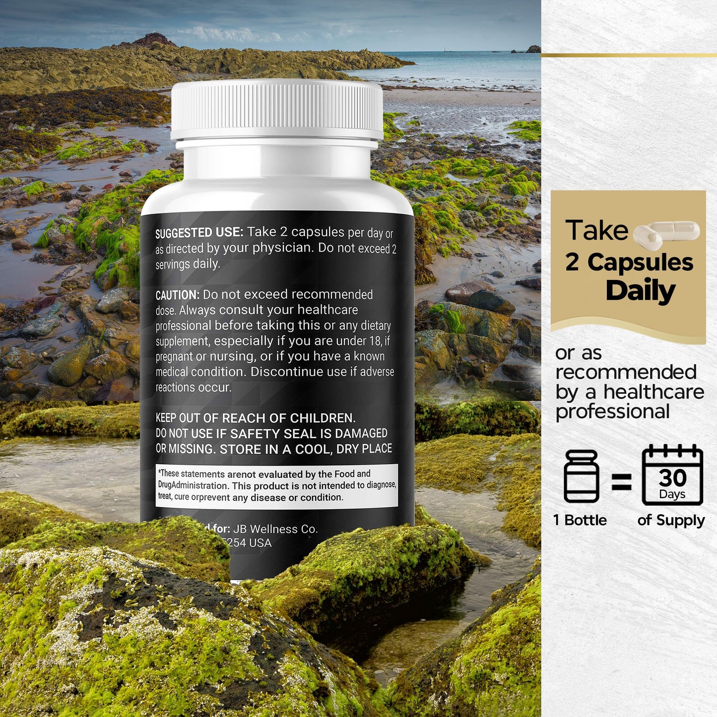 JB Wellness Co Sea Moss Black Seed Oil Ashwagandha Turmeric Bladderwrack Burdock Capsules 60 Count