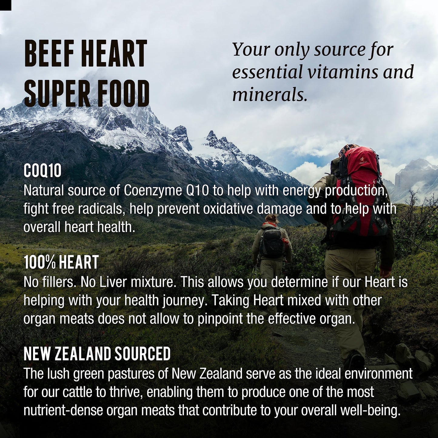 One Earth Health Grass Fed Beef Heart - New Zealand Sourced Heart Capsule, 200 Count