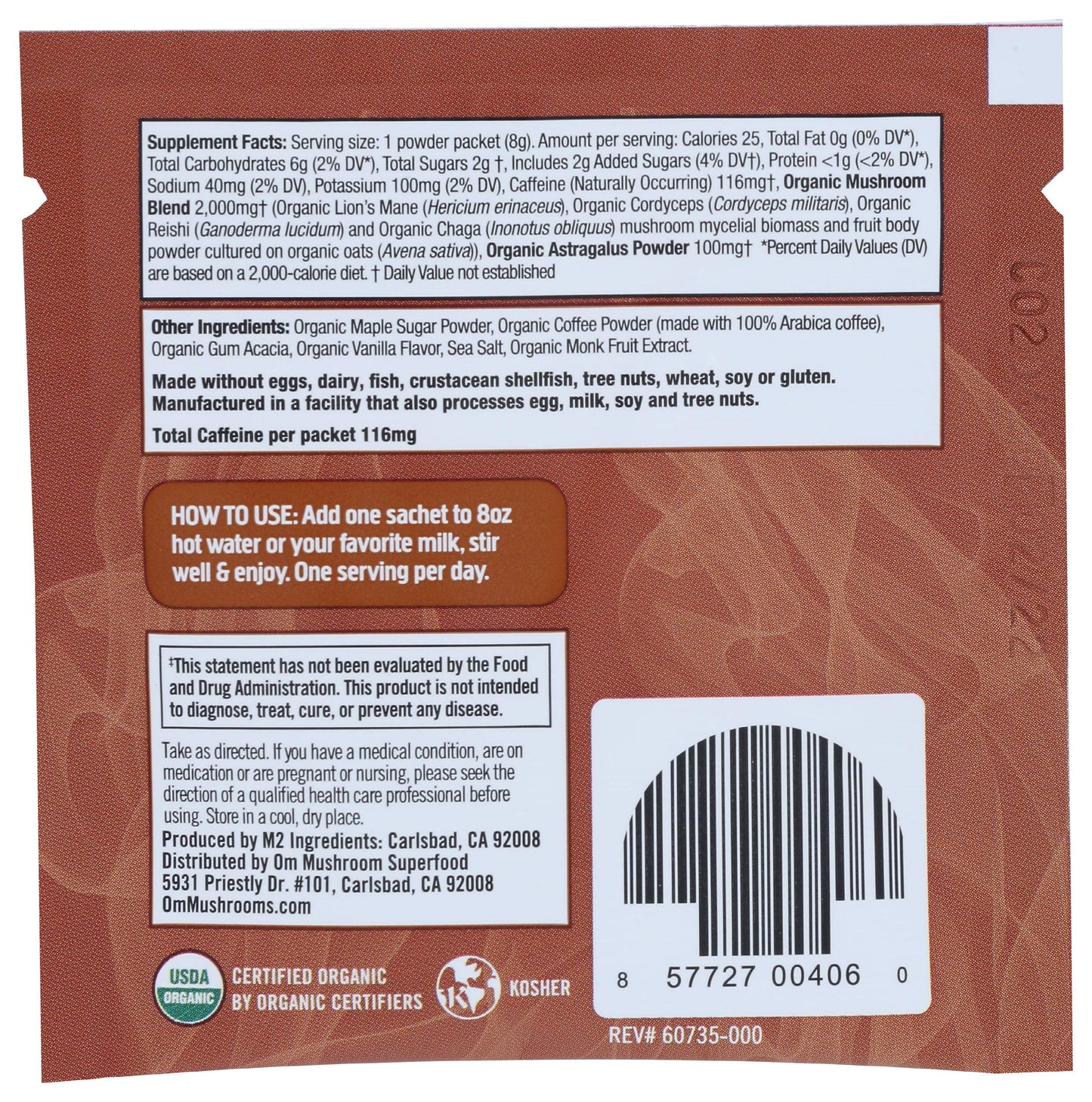 OM Mushroom Superfood Organic Mushroom Powered Coffee Latte Blend Powder 0.28 oz