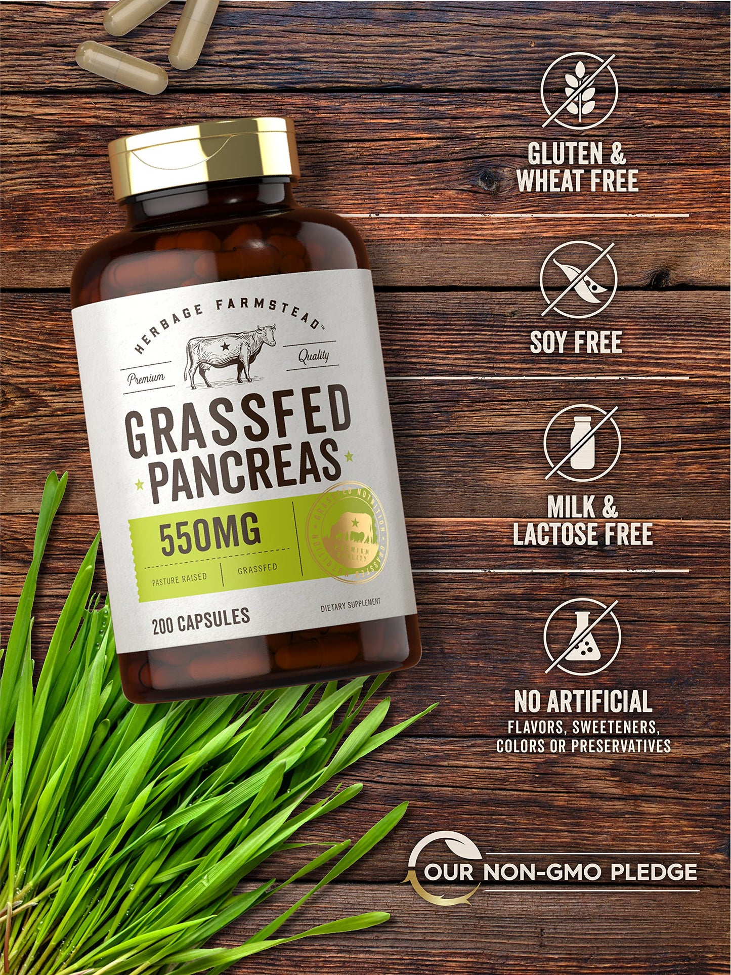 Carlyle Grass Fed Beef Pancreas 550mg Capsules, 200 Count