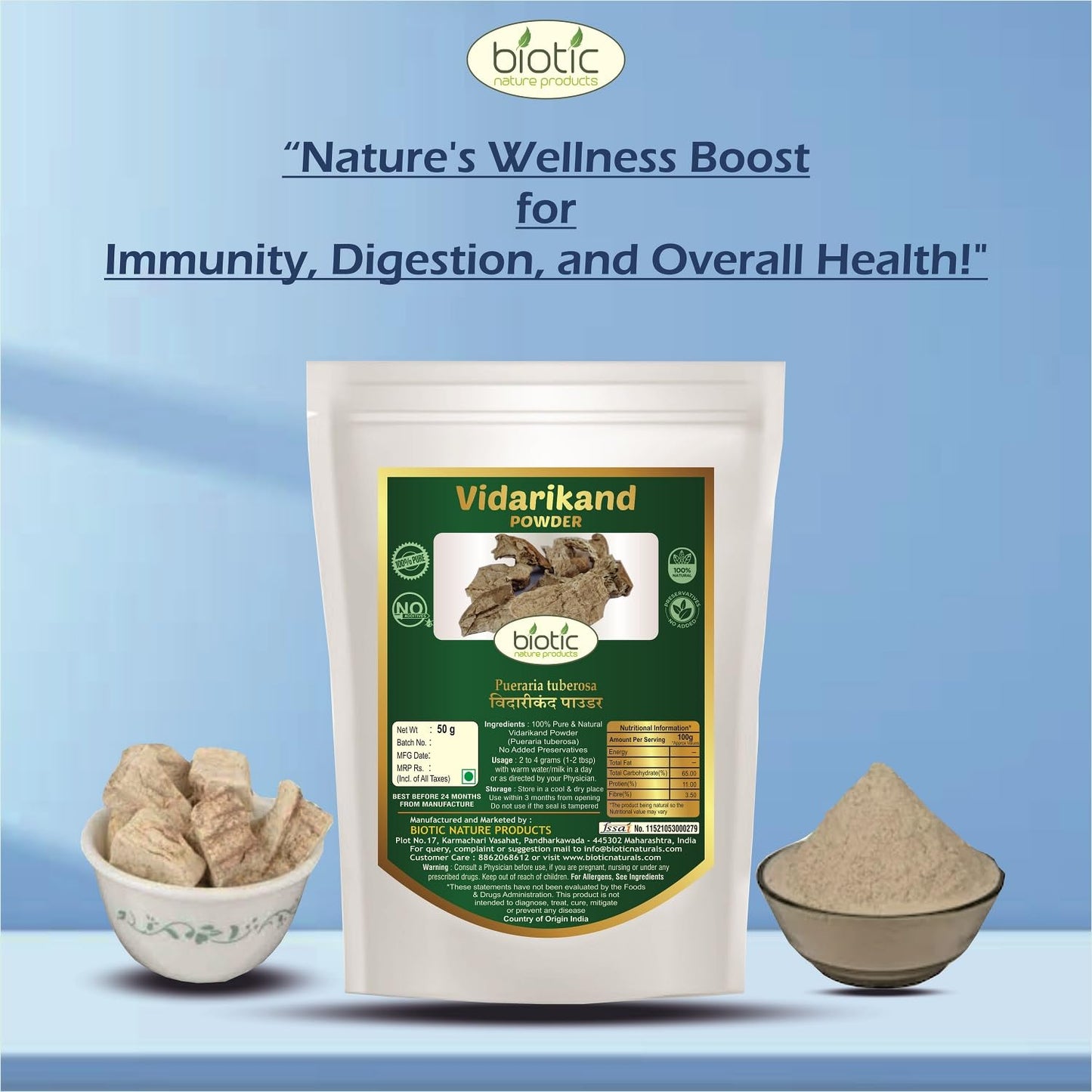 Biotic Safed Musli, Ashwagandha, Shatavari, Gokhru, Vidarikand & Kaunch Seed Powder, 1
