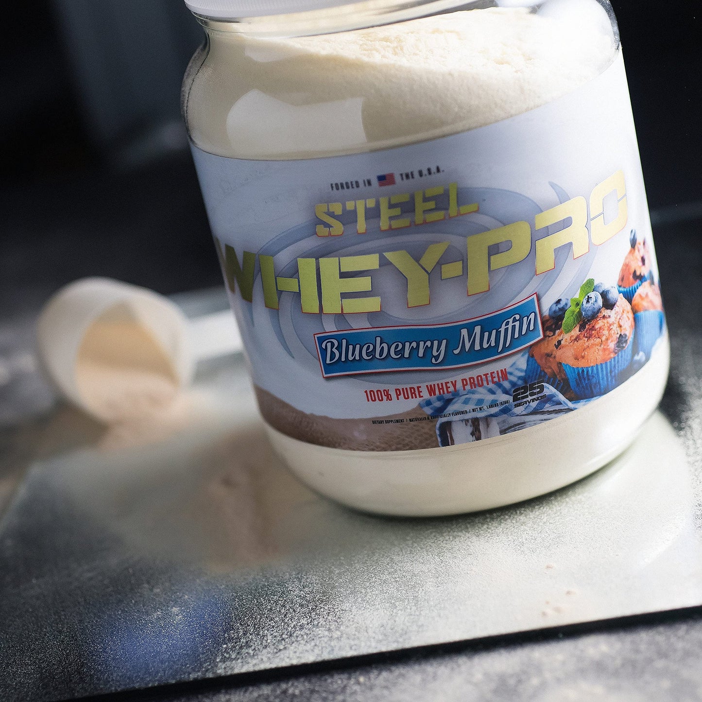 Steel Supplements Whey-Pro 100% Pure Whey Protein Powder, Blueberry Muffin, Gluten Free, 2.96 lb, 25 Servings