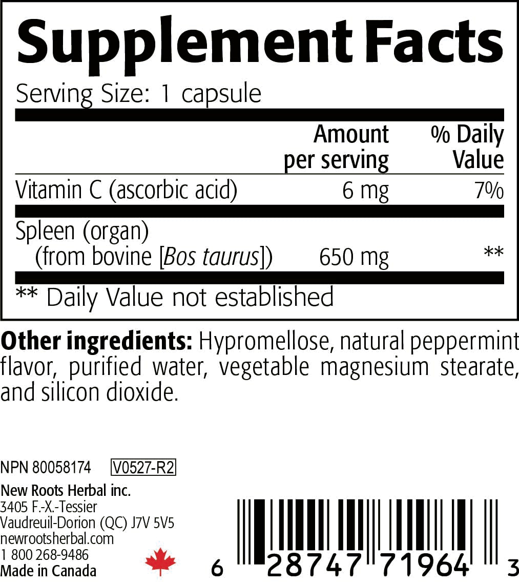 New Roots Herbal Grass-Fed Beef Spleen Capsule, 30 Capsules