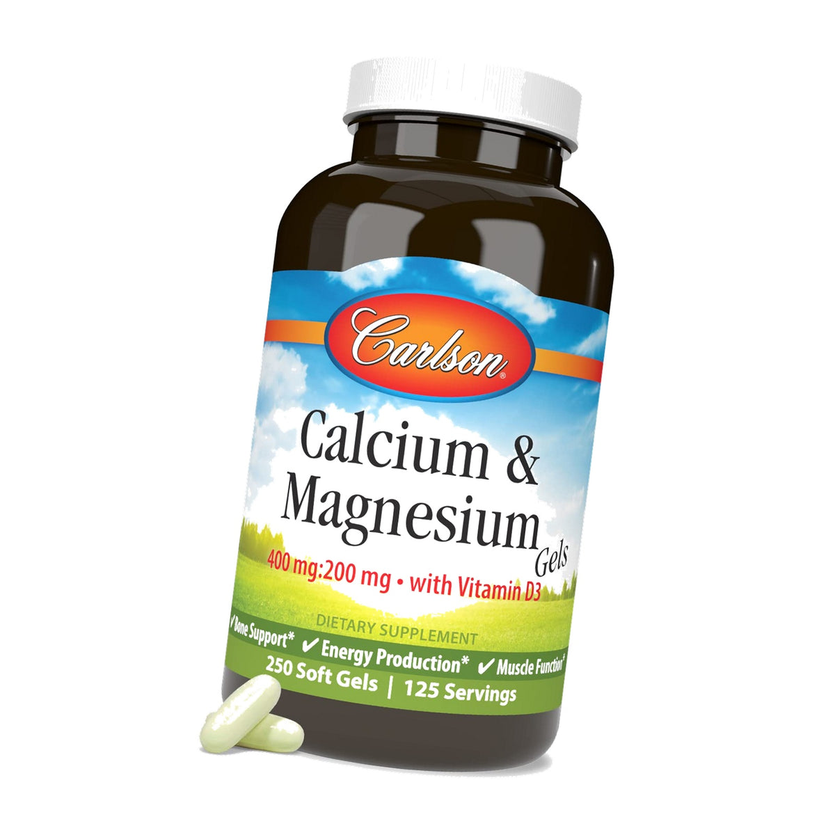 Carlson Calcium & Magnesium Gels, 200 mg Calcium Supplement, 250 Softgels