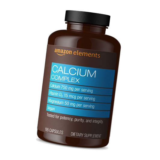 Amazon Elements Calcium Complex, 750mg, Vegan, With Vitamin D₂ and Magnesium, 195 Capsules