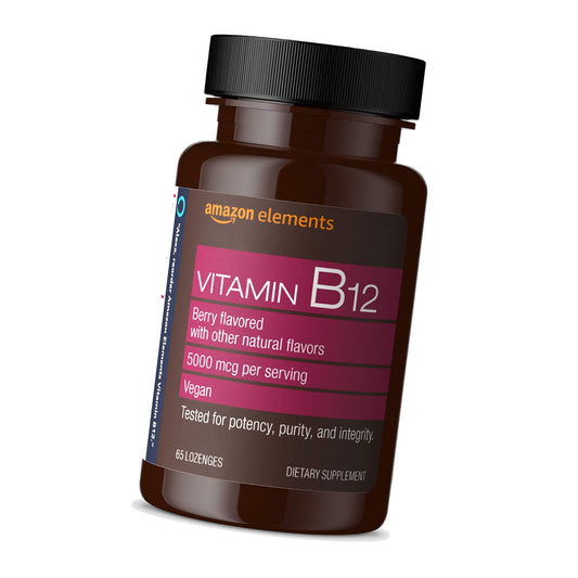 Amazon Elements Vitamin B12 Methylcobalamin 5000 mcg - Normal Energy Production and Metabolism, Immune System Support - 2 Month Supply, Berry Flavored Lozenges, 65 Count (Pack of 1)