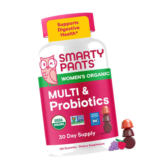 SmartyPants Organic Women's Multi & Probiotic Gummies, Omega 3, 120 Ct