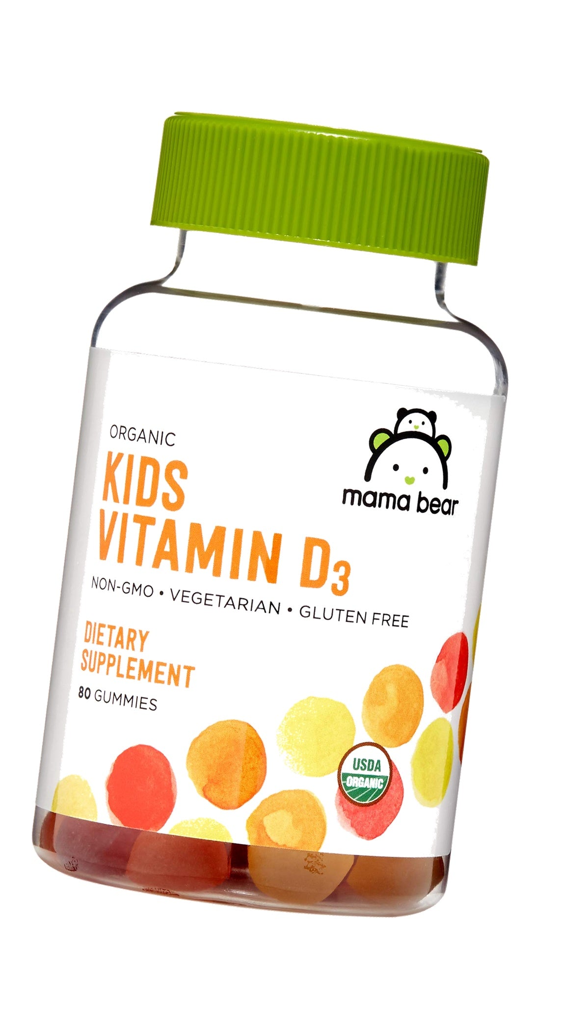Amazon Brand - Mama Bear Organic Kids Vitamin D3 25 mcg (1000 IU) Gummies per serving, Bone and Immune Health, Strawberry, 80 Count