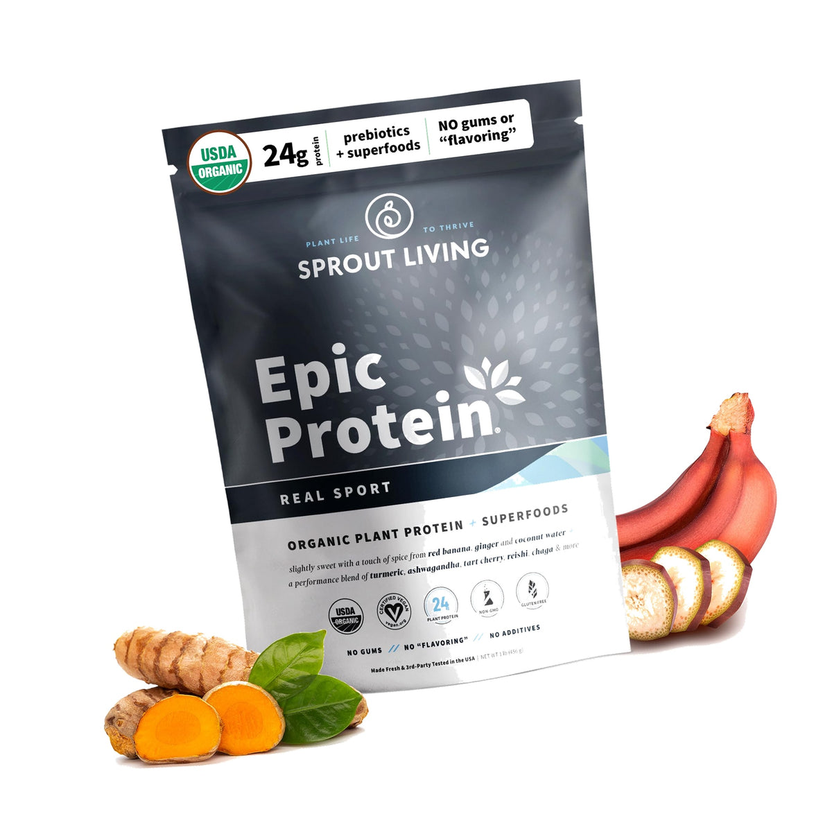 Sprout Living, Epic Protein, Plant Based Protein & Superfoods Powder, Real Sport | 24 Grams Organic Protein Powder, Recovery, Vegan, Non Dairy, Non-GMO, Gluten Free, Low Sugar (1 Pound, 12 Servings)