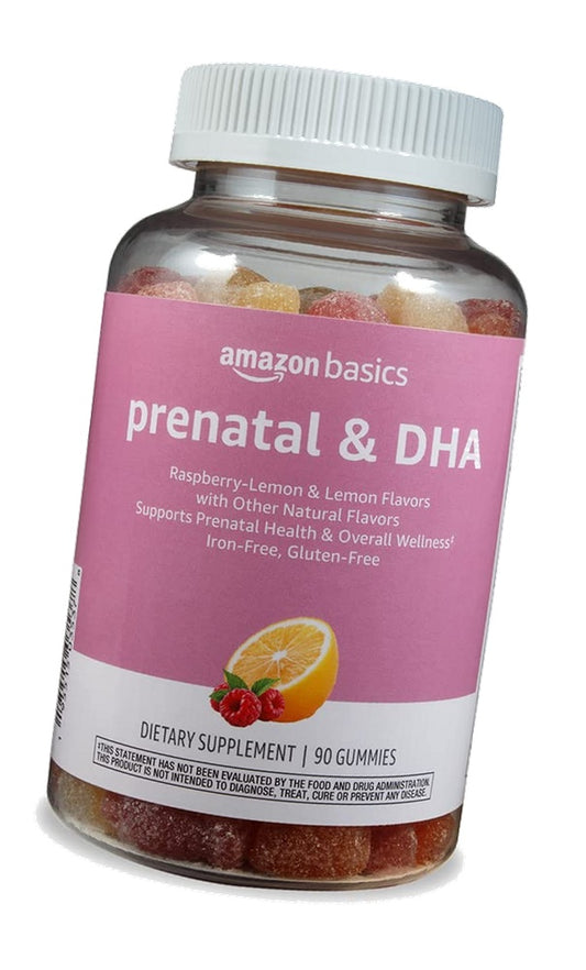 Amazon Basics Prenatal & DHA Gummy, Raspberry & Lemon Flavor, 90 Count (Previously Solimo)