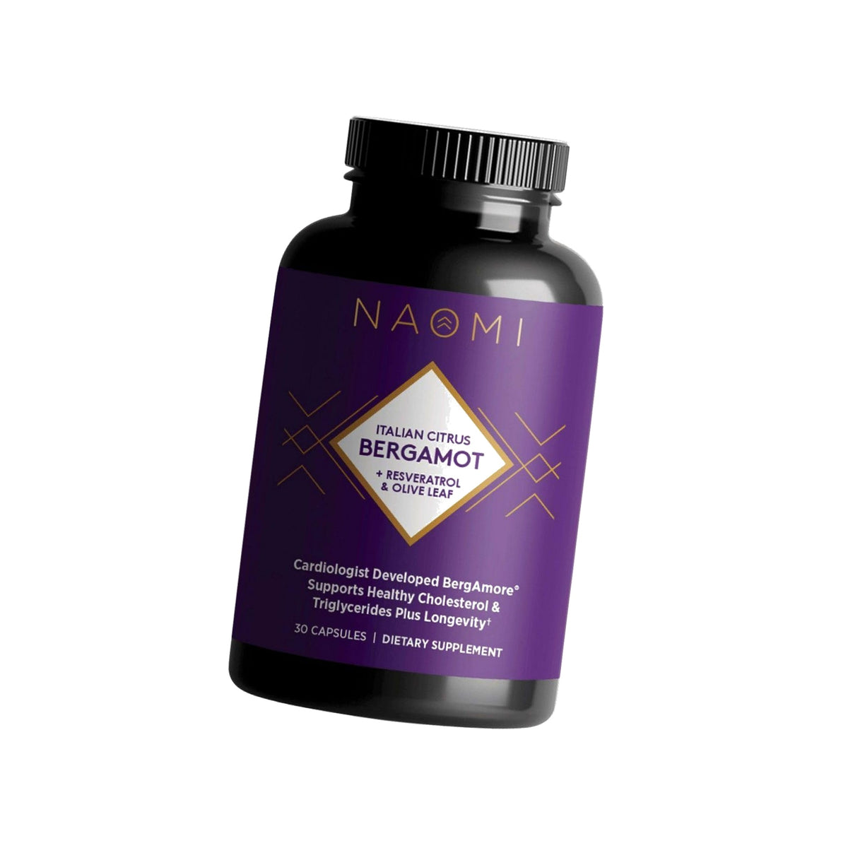 NAOMI Italian Citrus Bergamot 500mg with Resveratrol - Supports Healthy Cholesterol & Triglyceride Levels Already in Normal Range - Patented BergAmore® Extract, 7 Key Polyphenols, 30-Day Supply