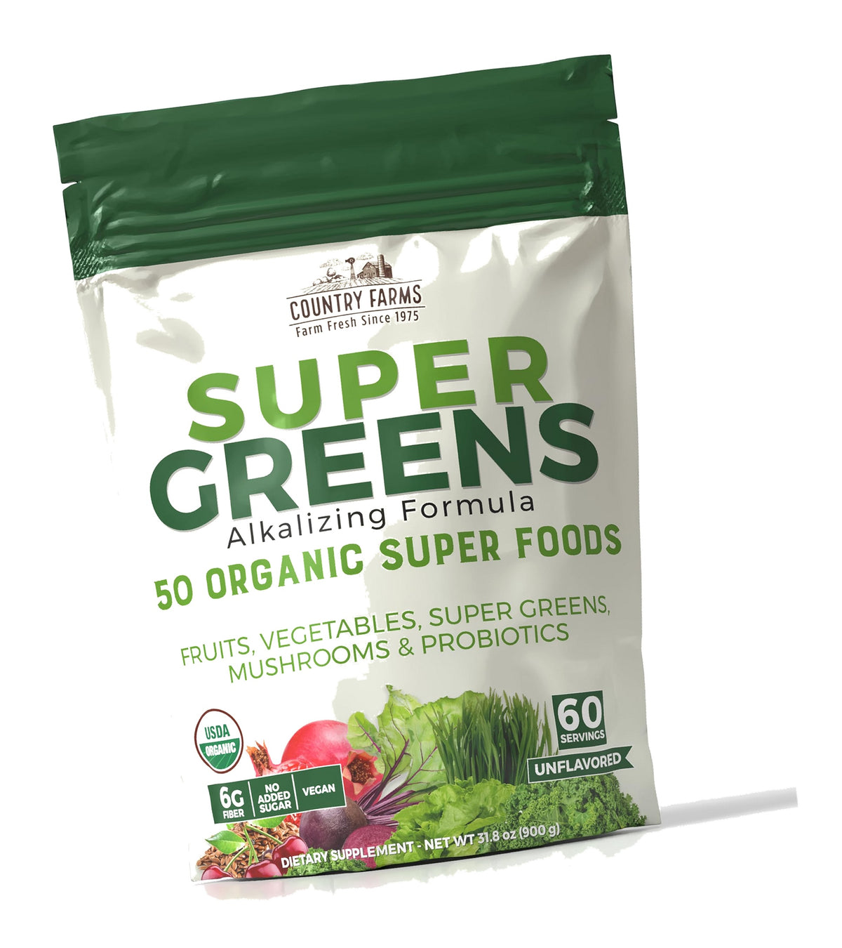 Country Farms Super Greens Natural Flavor, 50 Organic Super Foods, USDA Organic Drink Mix, Fruits, V