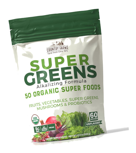Country Farms Super Greens Natural Flavor, 50 Organic Super Foods, USDA Organic Drink Mix, Fruits, V