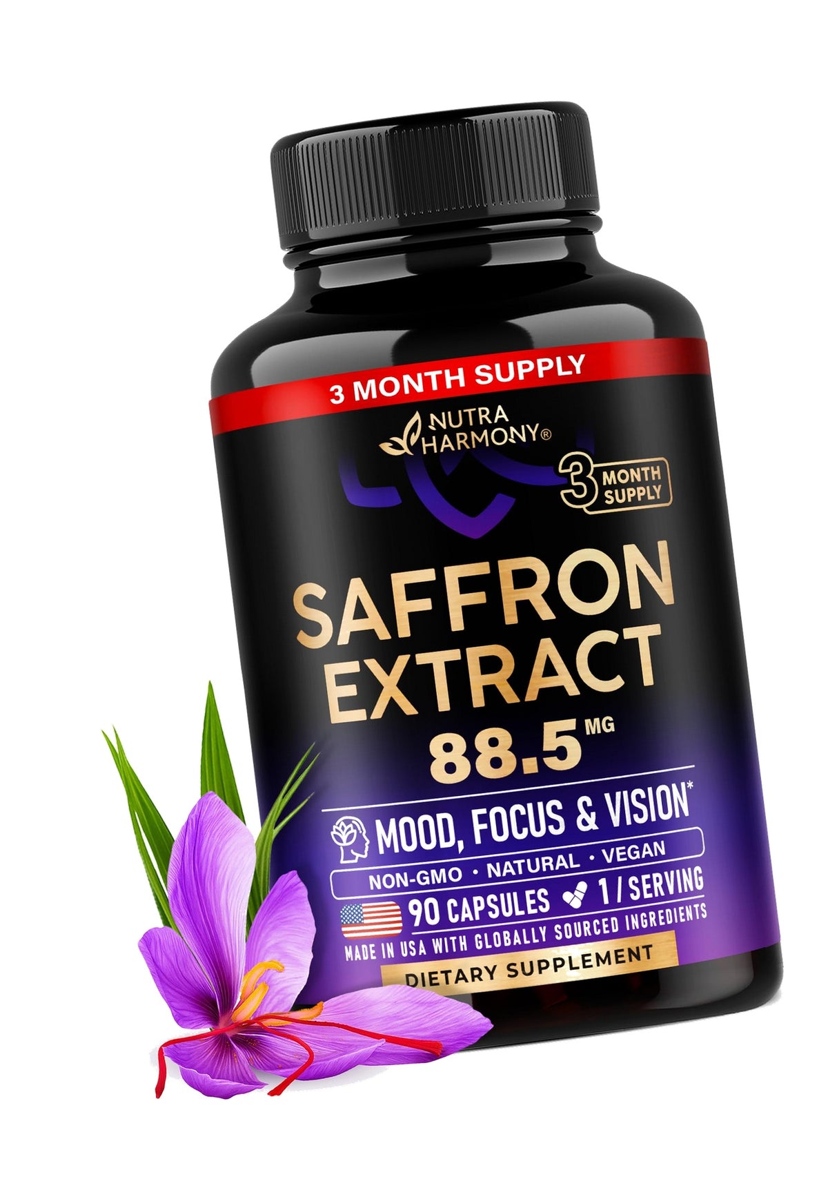 Saffron Supplements - Saffron Extract 88.5mg - Mood & Vision - 90 Capsules