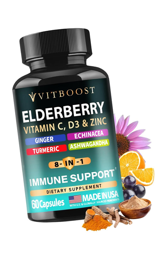 VITBOOST Elderberry Immune Support Supplement 8 in 1 with Vitamin D 5000 IU
