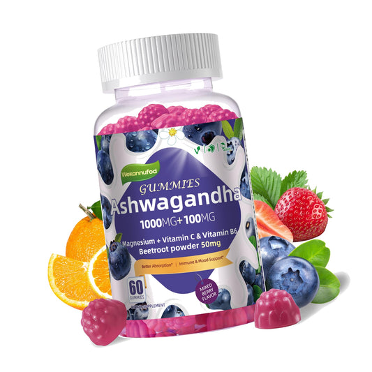 Wekannufod Ashwagandha Gummies 1000mg, 60 Count – Organic Root Extract, Daily Adaptogen Gummies, Non-GMO, Sugar Free & Gluten Free