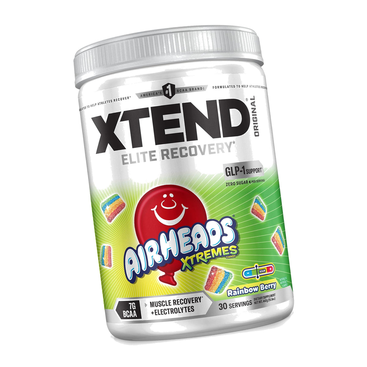 Xtend Original BCAA Powder, Zero Sugar, Air Heads Rainbow Berry, 30 Serv