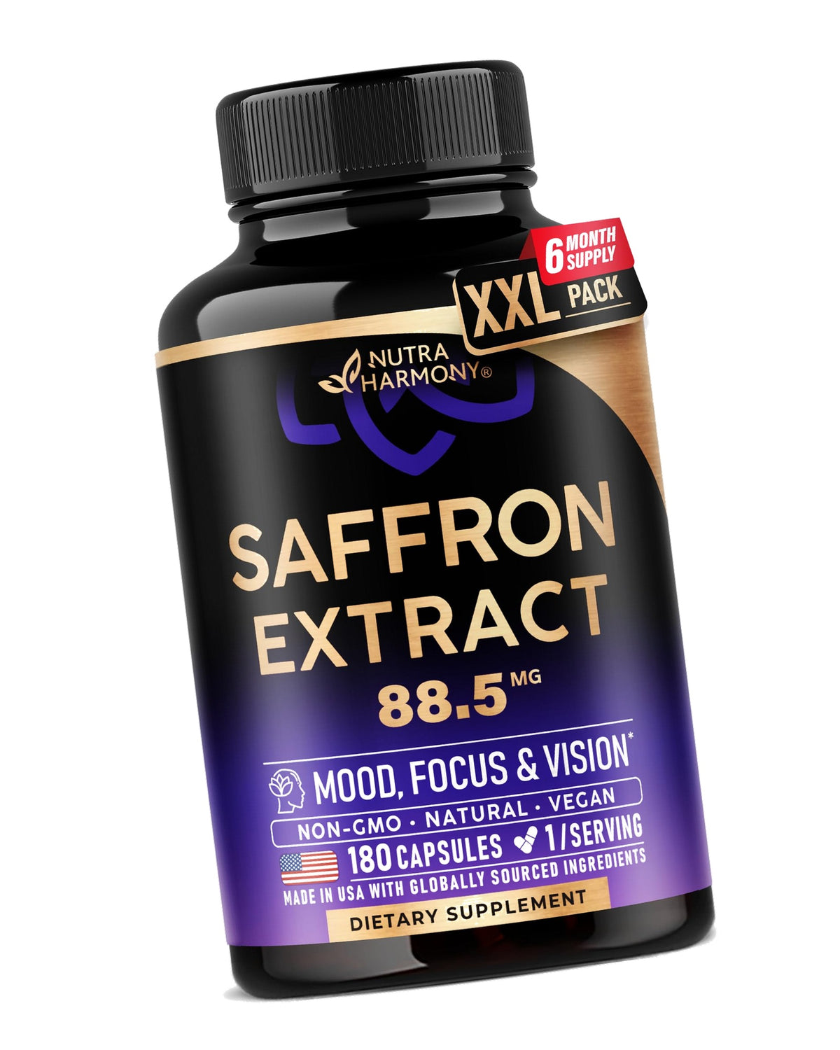 Saffron Supplements - Saffron Extract 88.5mg - Mood & Vision - 180 Capsules