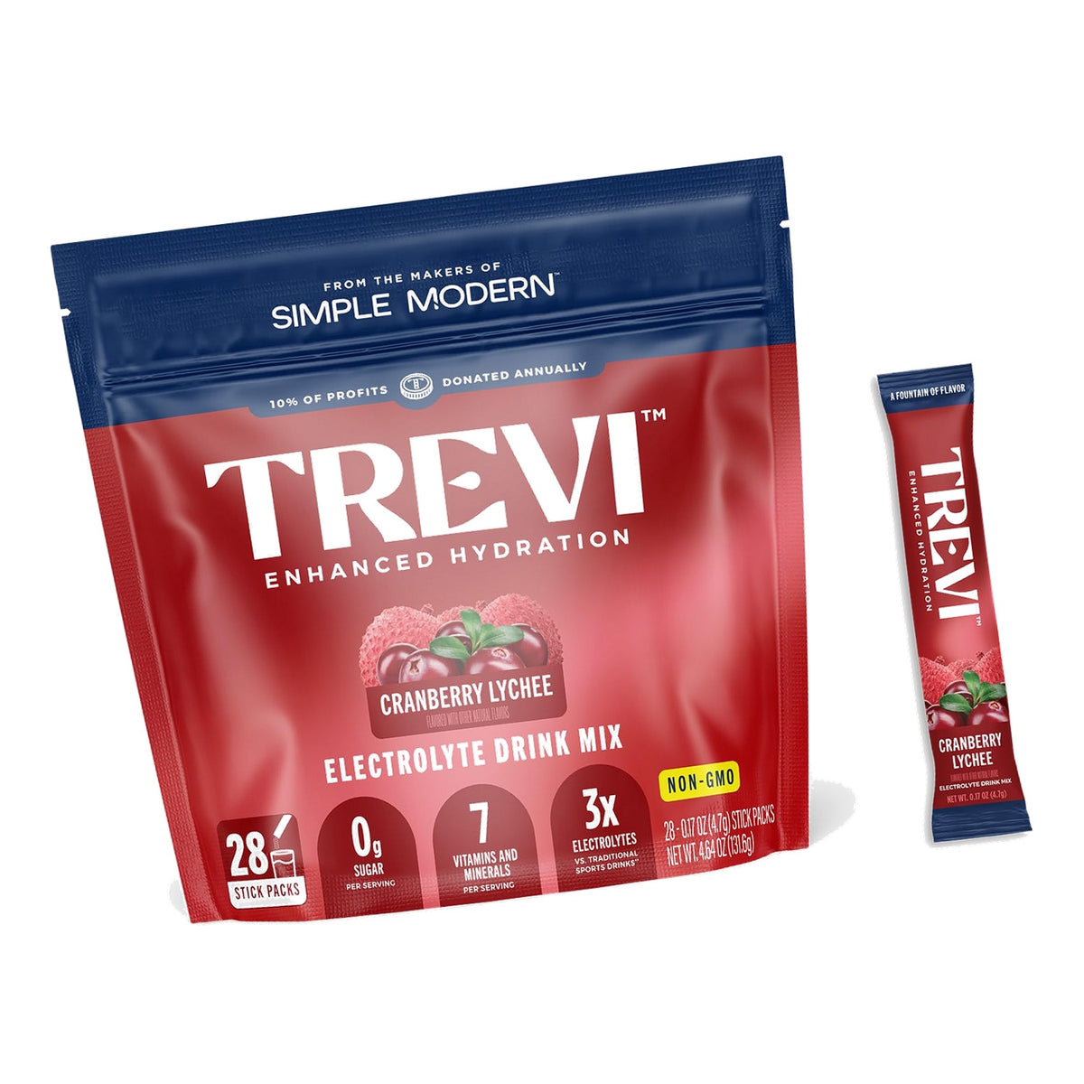 TREVI Electrolytes Powder Packets, Sugar Free Hydration, Cranberry Lychee