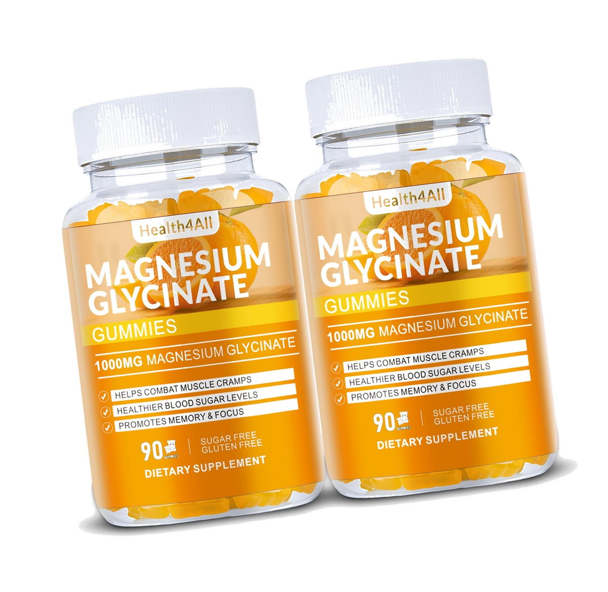 Magnesium Glycinate Gummies 1000mg, High Absorption Sugar Free Magnesium Potassium Supplement for Relaxation, Stress Relief, and Sleep Support for Adults & Kids - 180 Orange Gummies