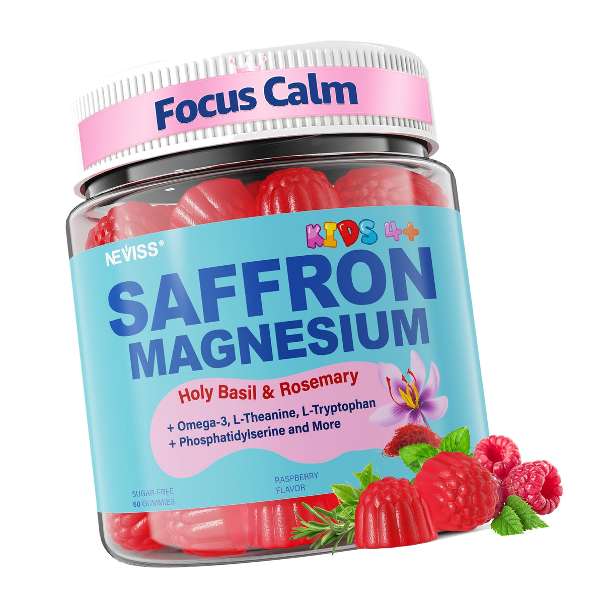 Saffron + Magnesium Glycinate + Omega-3 - Calm Focus Gummies for Kids Teens