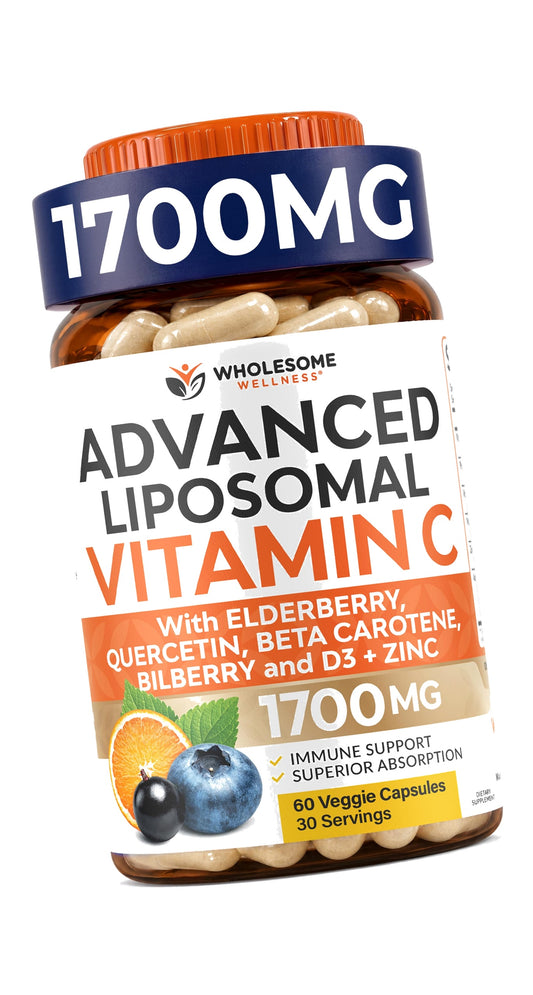 Advanced Liposomal Vitamin C Supplement 1700 MG with Elderberry, Zinc, Quercetin and Bilberry, High Absorption Vitamin C for Daily Immune Support, Gentle on Stomach, Organic Vit C 30 Servings