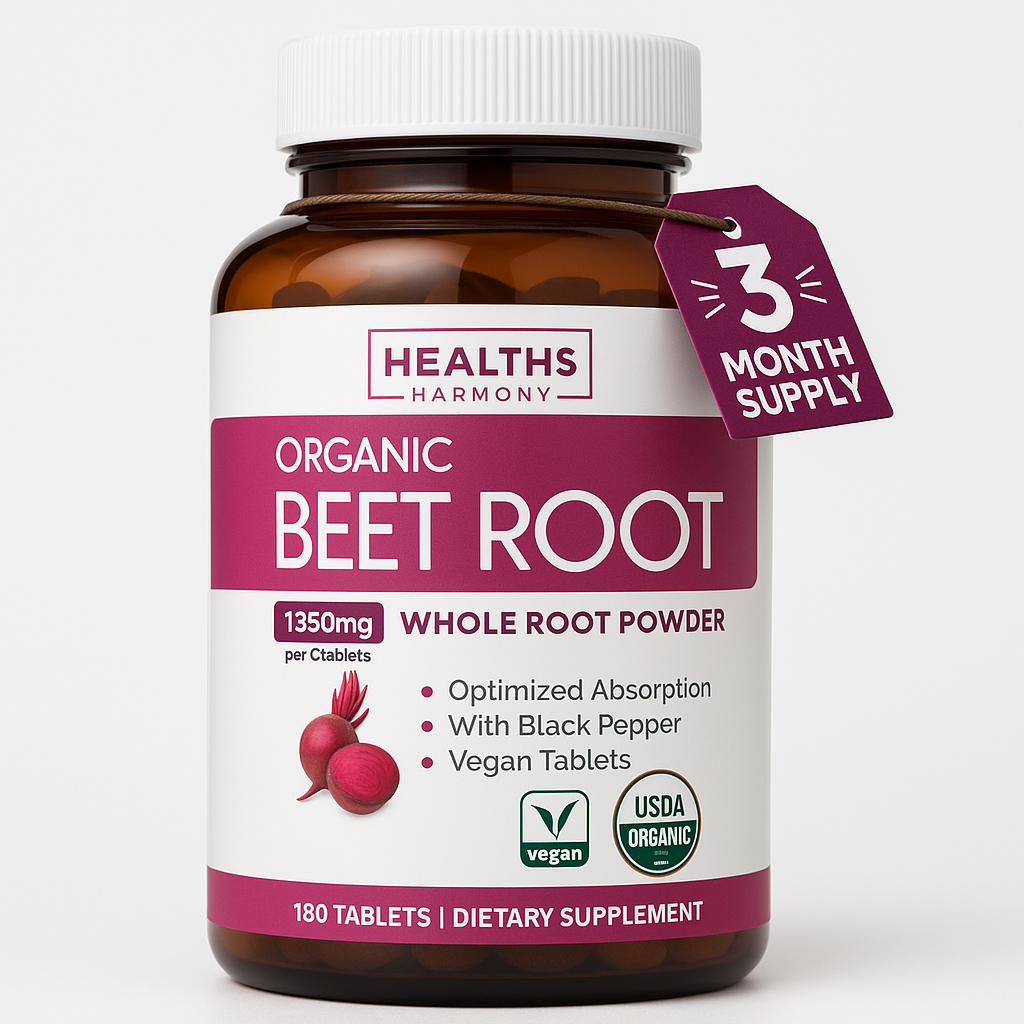 Healths Harmony Organic Beet Root Powder Tablets, 180 Count