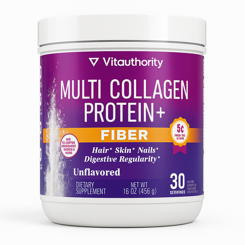 Vitauthority Multi Collagen Protein Powder + Fiber Supplement, Pack 1