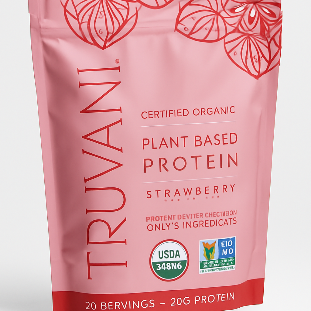Truvani Organic Plant Based Pea Protein Powder Strawberry 20 Servings