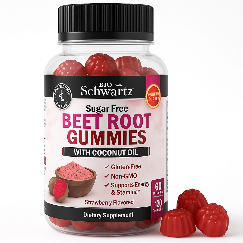 BioSchwartz Sugar Free Beet Root Gummies Strawberry 120 Count