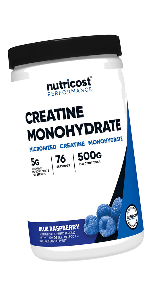 Nutricost Creatine Monohydrate Powder (Blue Raspberry), 500 Grams (1.1 LBS)