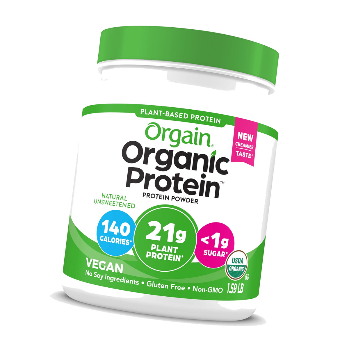 Orgain Organic Vegan 21g Protein Powder, Natural Unsweetened, 1.59 lb