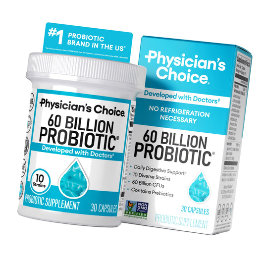 Physician's CHOICE Probiotics 60 Billion CFU - 10 Strains + Organic Prebiotics - Immune, Digestive & Gut Health - Supports Occasional Constipation, Diarrhea, Gas & Bloating - for Women & Men - 30ct