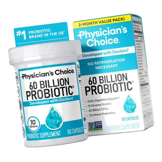 Physician's CHOICE Probiotics 60 Billion CFU - 10 Strains + Organic Prebiotics - Immune, Digestive & Gut Health - Supports Occasional Constipation, Diarrhea, Gas & Bloating - for Women & Men - 60ct
