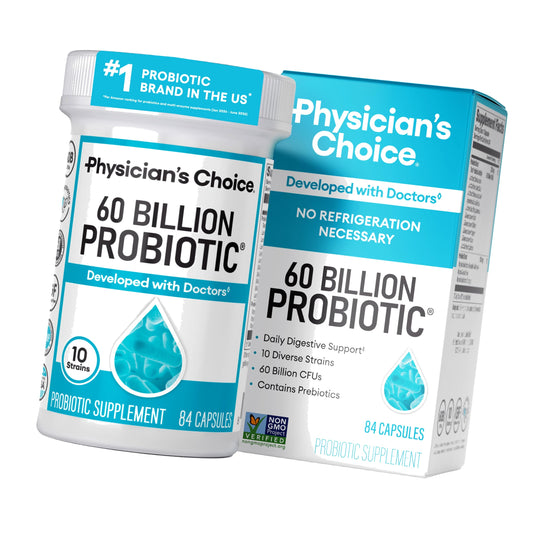 Physician's CHOICE Probiotics 60 Billion CFU - 10 Strains + Organic Prebiotics - Immune, Digestive & Gut Health - Supports Occasional Constipation, Diarrhea, Gas & Bloating - for Women & Men - 84ct