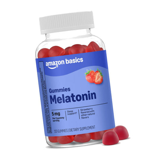 Amazon Basics Melatonin 5mg, 120 Gummies (2 per Serving), Strawberry, Packaging May Vary