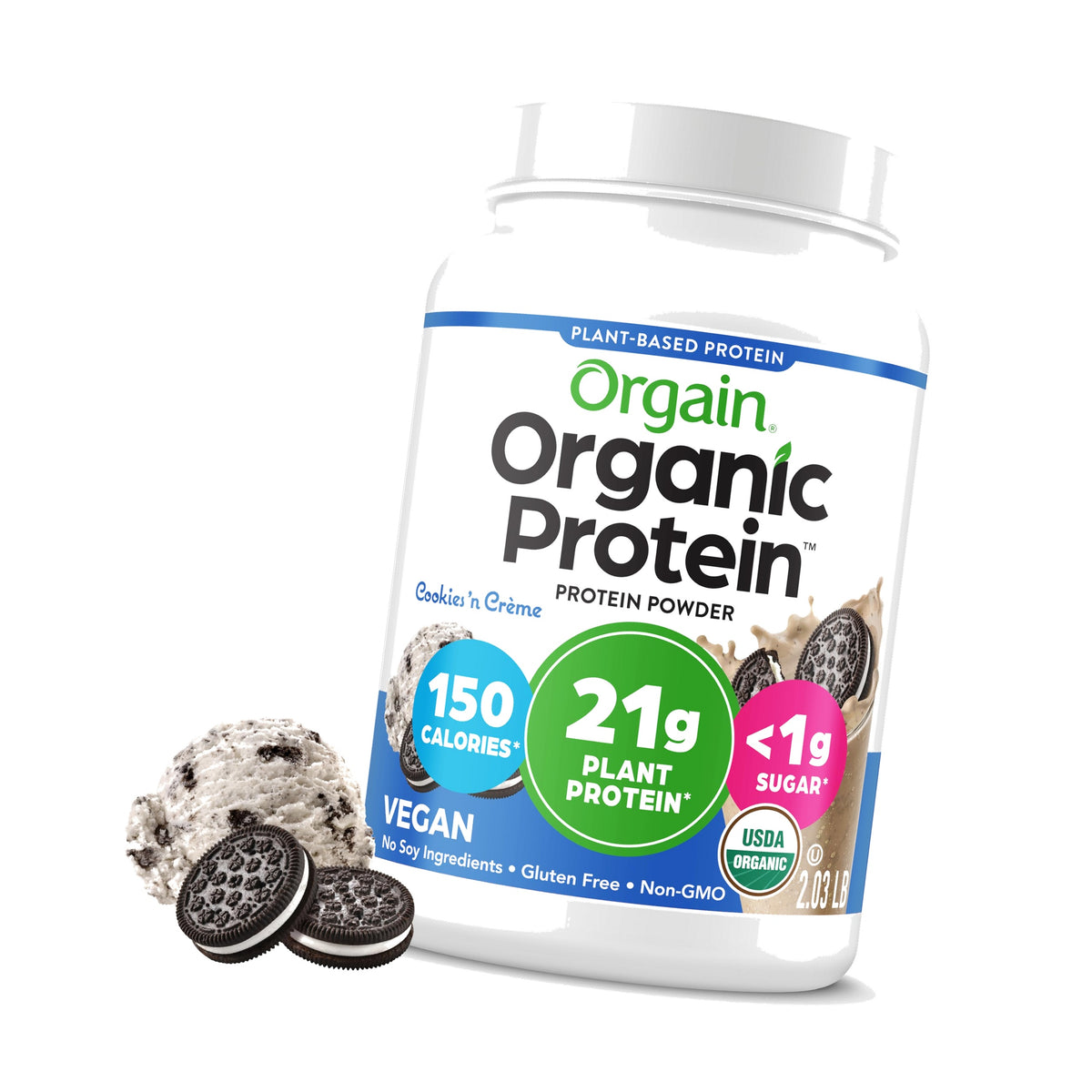 Orgain Organic Vegan 21g Protein Powder, Cookies & Cream, 2.03 lb