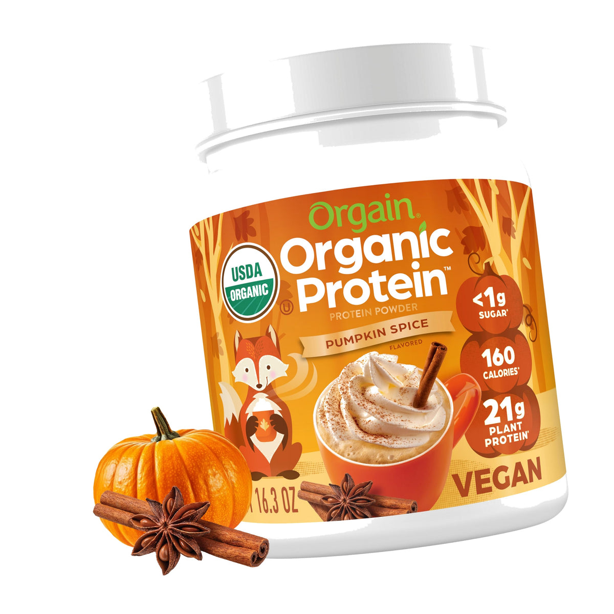 Orgain Organic Vegan 21g Protein Powder, Pumpkin Spice, 1.02 lb